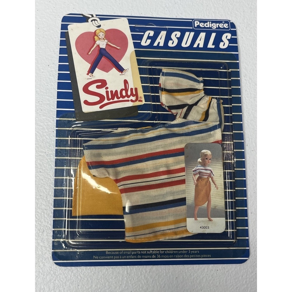 Vtg Pedigree Sindy Doll Casuals Outfit 43003 Yellow Shirt Stripe Top Set NOS